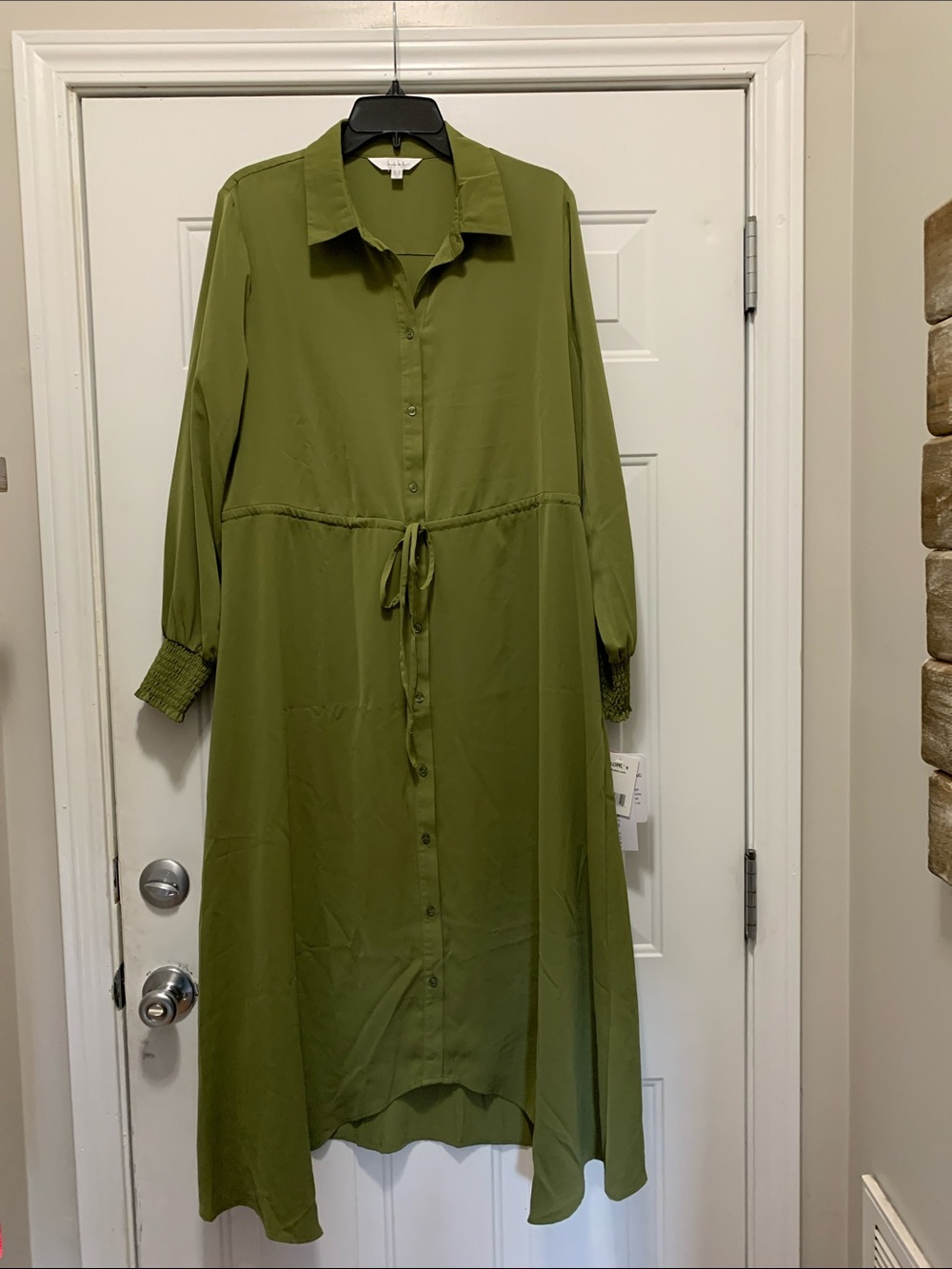 NWT Nicole Miller Olive Green Button-Front Maxi Dress with Tie Waist Size 12